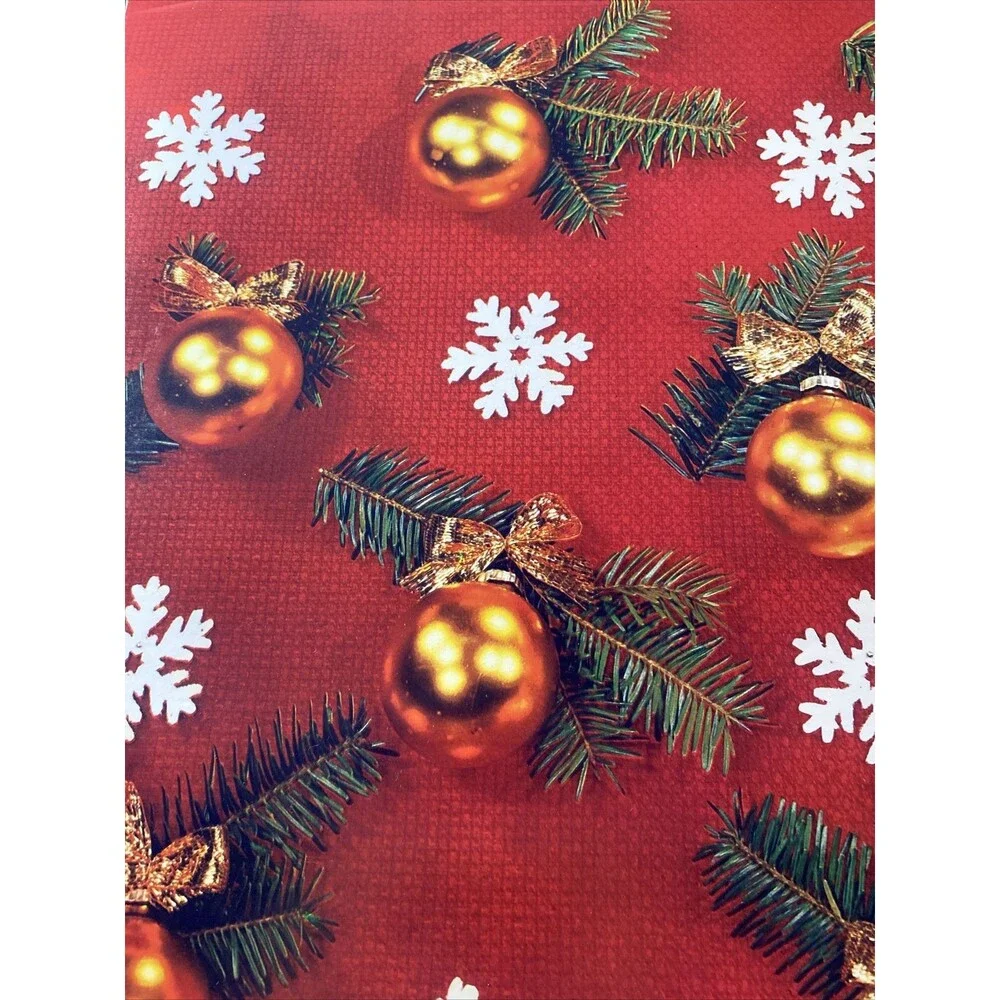 Vintage Christmas Gift Wrapping Paper Gold Ornaments Snowflakes 18”x26” Holiday
